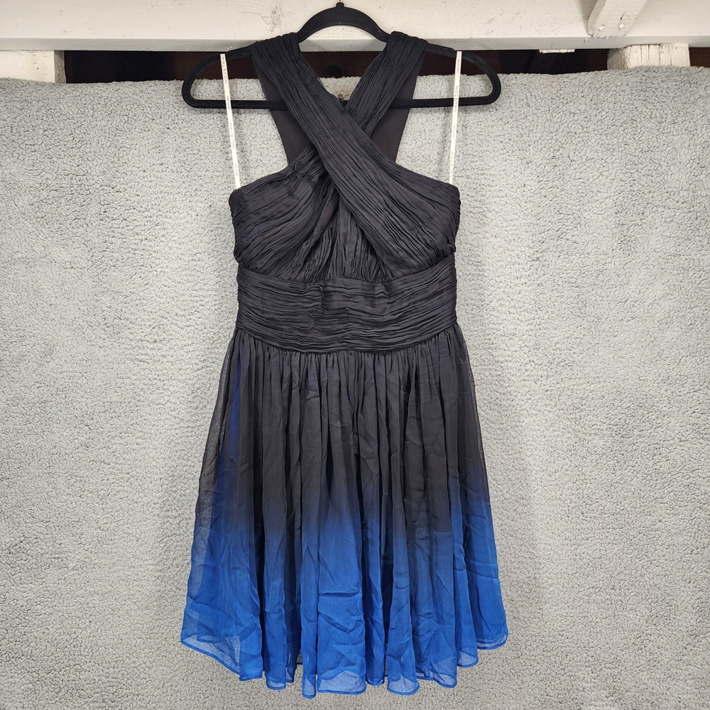 Halston Heritage Black Blue Ombre‎ Halter Neck Party Dress Size 2